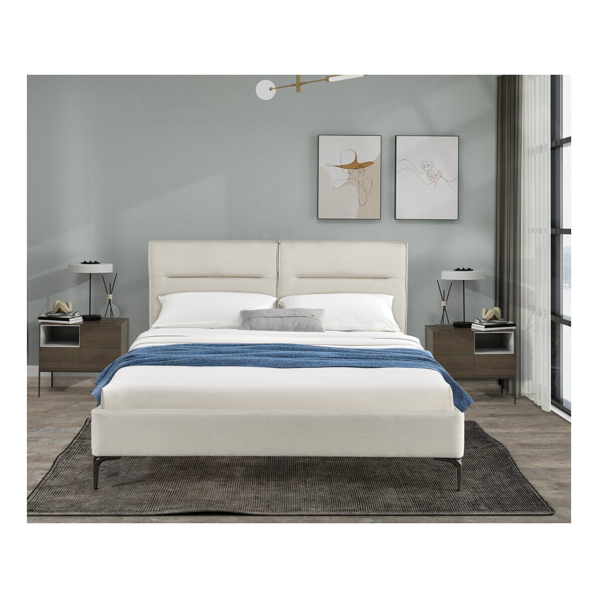 Lit double en tissu design "Moritz" - 160 x 200 cm - Beige