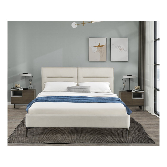 Lit double en tissu design "Moritz" - 160 x 200 cm - Beige