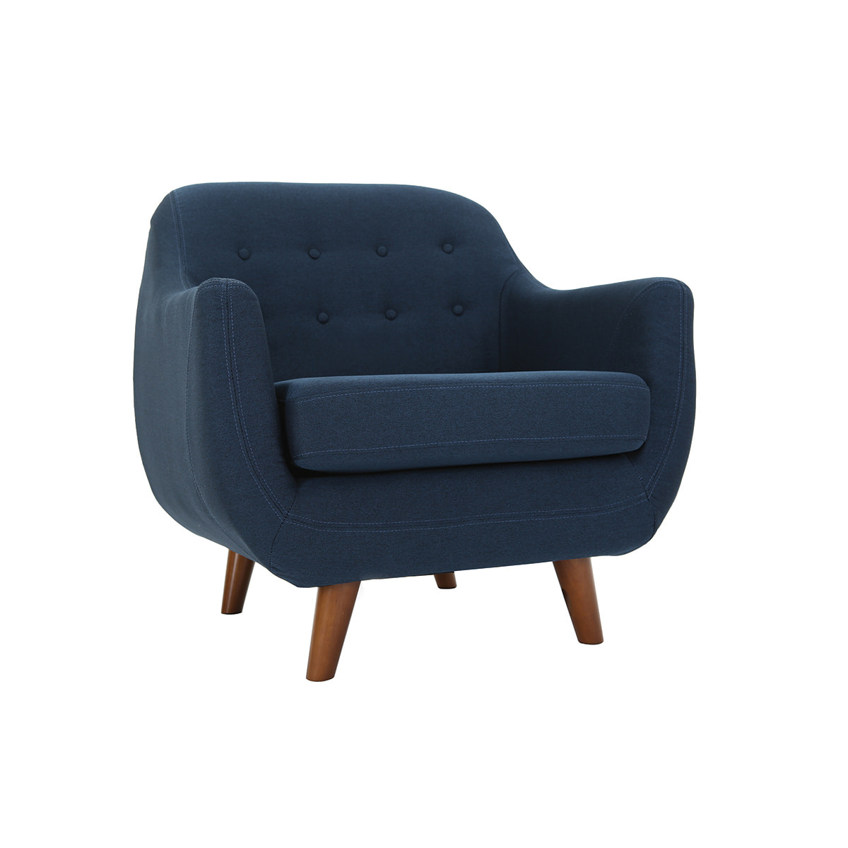 Fauteuil déhoussable en tissu bleu foncé et bois foncé YNOK