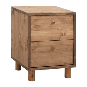 Mesita de noche de madera maciza con dos cajónes en tono roble oscuro de 51x38cm Alto: 50.5 Largo: 37.5 Ancho: 36