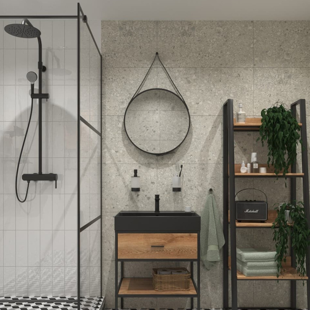 Walk-in paroi de douche à l'italienne 140 cm en verre, noir mat (SIKOWI140CP)