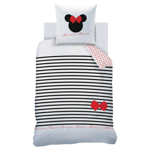 Parure de lit imprimée 100% coton, DISNEY HOME MINNIE STRIPES