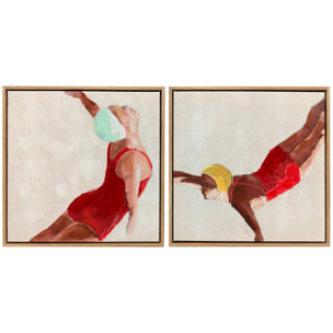 Cuadros en Lienzo de Figuras Dinámicas a Mano, 40x40 cm, 2 Piezas, Cuadros de Arte de Pared Enmarcados, Decoración Moderna para Dormitorio, Salón, Cocina, Rojo