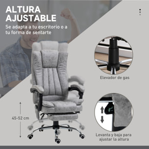 Silla de Oficina con 6 Puntos de Masaje, Silla de Escritorio Giratoria con Respaldo Reclinable 135º, Función de Calefacción, Reposapiés Retráctil, Altura Ajustable y Control Remoto, Gris