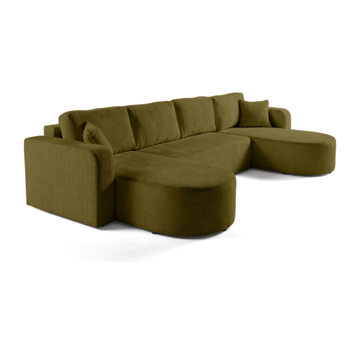 Miro - canapé panoramique en U 7 places - convertible avec coffre - en velours texturé - Vert Olive