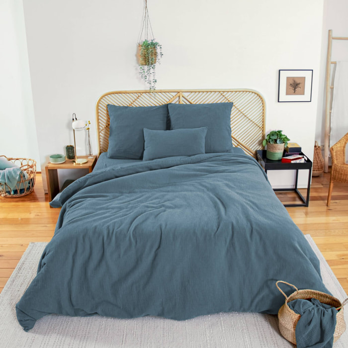 Parure de lit gaze de coton bleu foncé ALIX