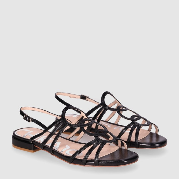 Sandalias de Piel Sintética - Negro - Tacón: 1 cm
