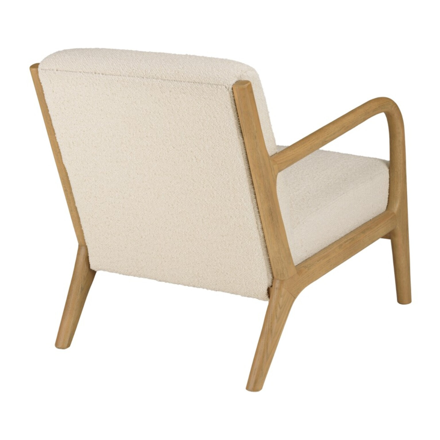 PIERRE - Fauteuil bas tissu bouclette écru structure et accoudoirs bois