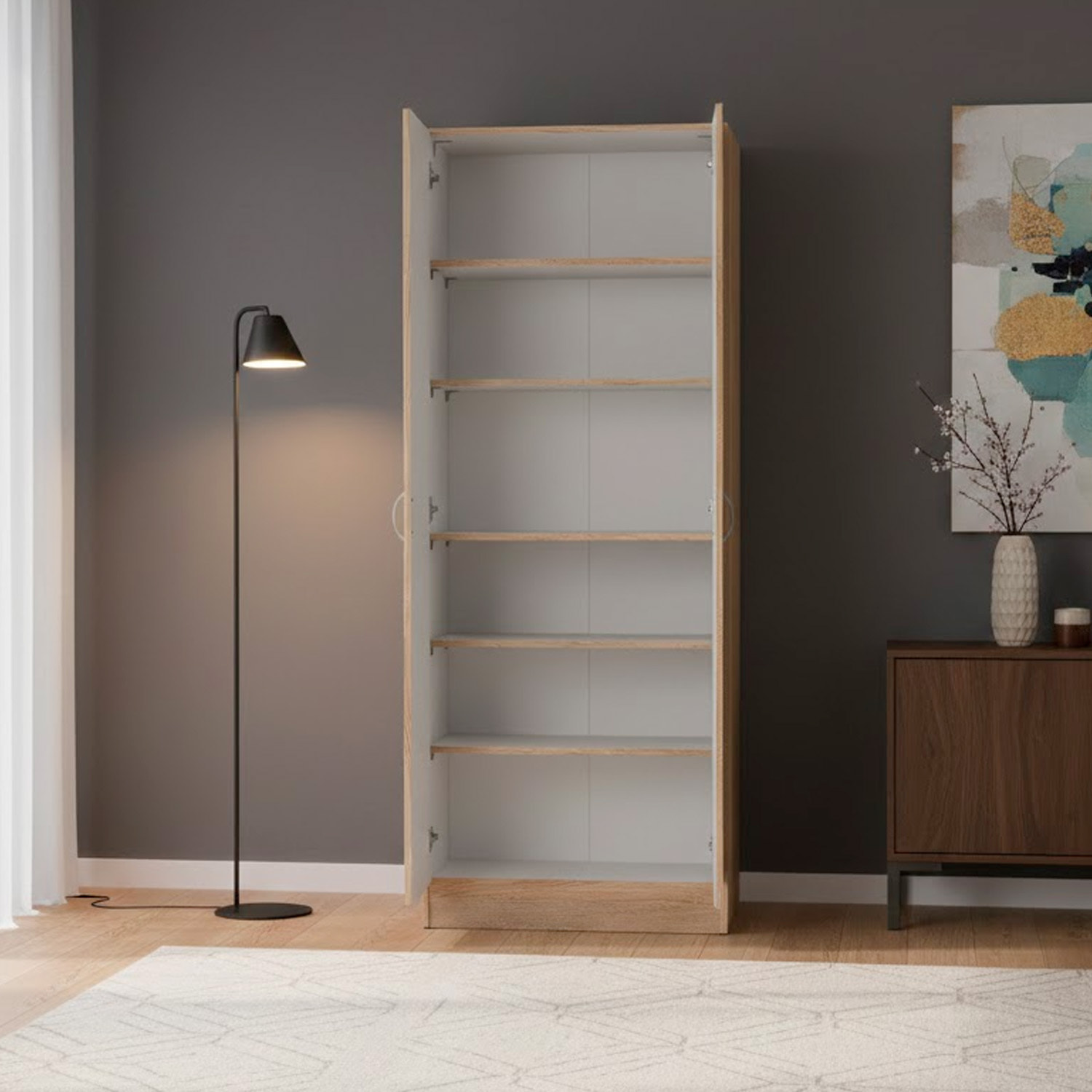 Scarpiera Armadio Salvaspazio Con 2 Ante E 5 Ripiani Regolabili Mobile Multiuso Design Moderno Per Ingresso Camera e Living 69.2x34.6x170.4 Cm Rovere