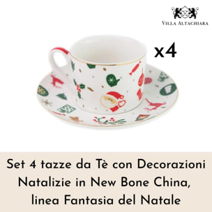 Set 4 tazze da tè Fantasia del Natale in new bone china