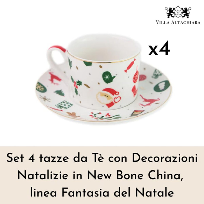 Set 4 tazze da tè Fantasia del Natale in new bone china