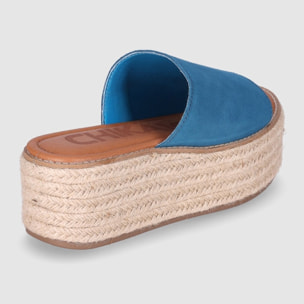 Sandalias de Serraje - Azul - Tacón: 6 cm