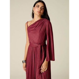 Oltre - Vestido asimétrico plisado en jersey lurex - Burgundy