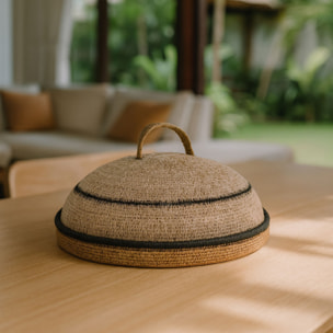 Panier avec cloche d33cm en jonc de mer naturel et safran dune