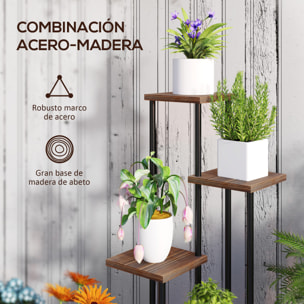 Estantería para Plantas de 5 Niveles Soporte para Plantas de Madera y Acero con 5 Estantes Cuadradas y 4 Ruedas Soporte para Macetas para Interior y Exterior 59x59x110 cm Carbonizado