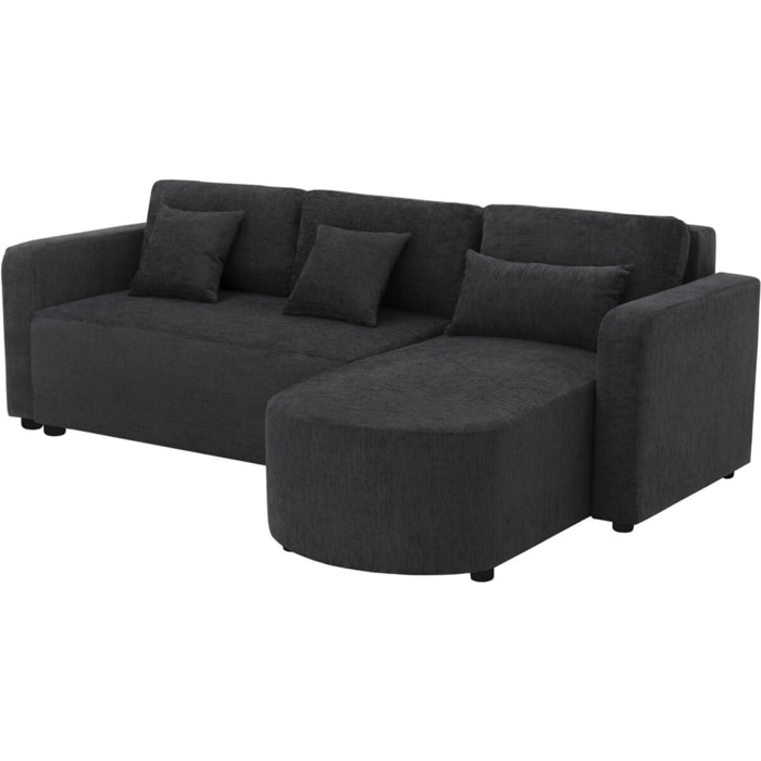 Canapé d'angle convertible/réversible en tissu "Charles" - 3 places - Noir