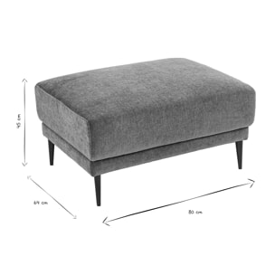 Pouf repose pieds en tissu effet velours vert kaki et métal noir JERRY