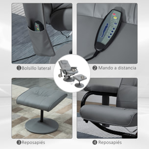 Sillón de Masaje Eléctrico con Reposapiés Sillón Relax Giratorio Reclinable hasta 145° con Control Remoto y 10 Puntos de Masaje Tapizado en PU Gris