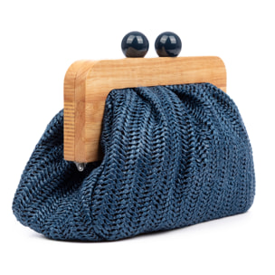 BeneLario Bolso bandolera Mujer. Tela con detalles de madera natural y piel sintética.