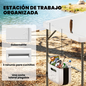 Mesa de Limpieza de Pescado Portátil, Mesa Plegable Camping con Altura Regulable, Grifo, Fregadero y Cesta Plegables, Manguera, Bolsa de Transporte, Regla, Ranuras, Estación de Limpieza Pesca