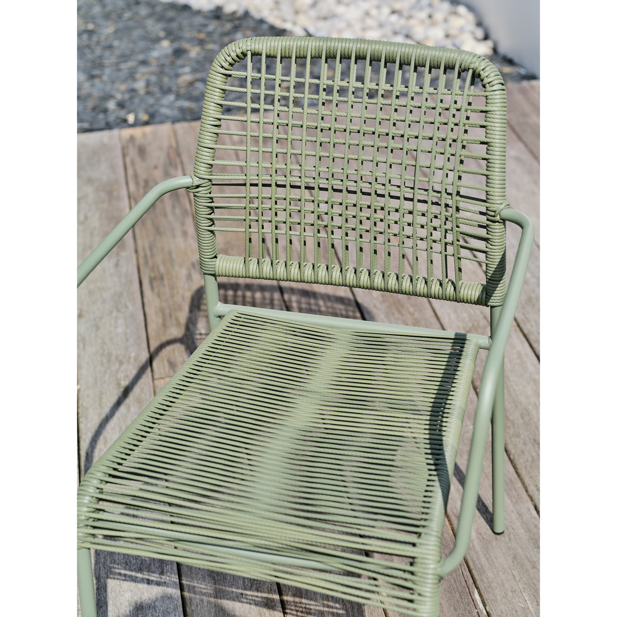 MARCEAU - Fauteuil de jardin empilable en corde et acier vert olive
