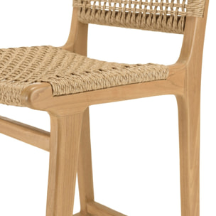 VALERIA - Lot de 2 tabourets bar de jardin en bois de teck rotin beige