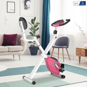 Vélo d'appartement pliable - collaboration Aosom.fr x FFHandball - 8 niv. résistance magnétique réglable - rose