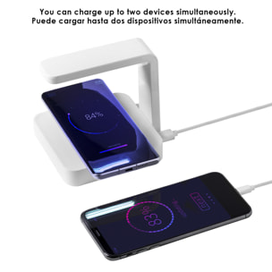 Lampada sterilizzatrice Blay a luce ultravioletta di tipo C con caricatore wireless integrato per smartphone.