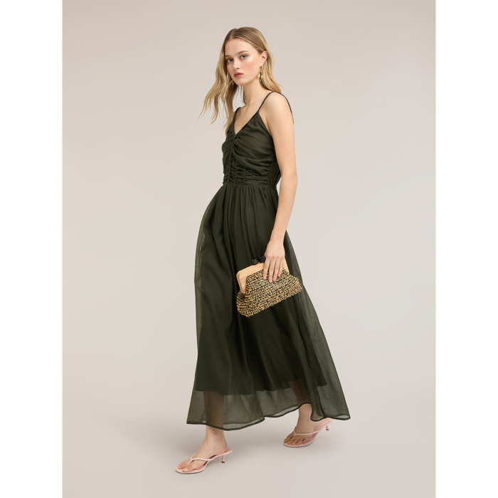 Motivi - Vestido largo en muselina mezcla lyocell - Verde militare