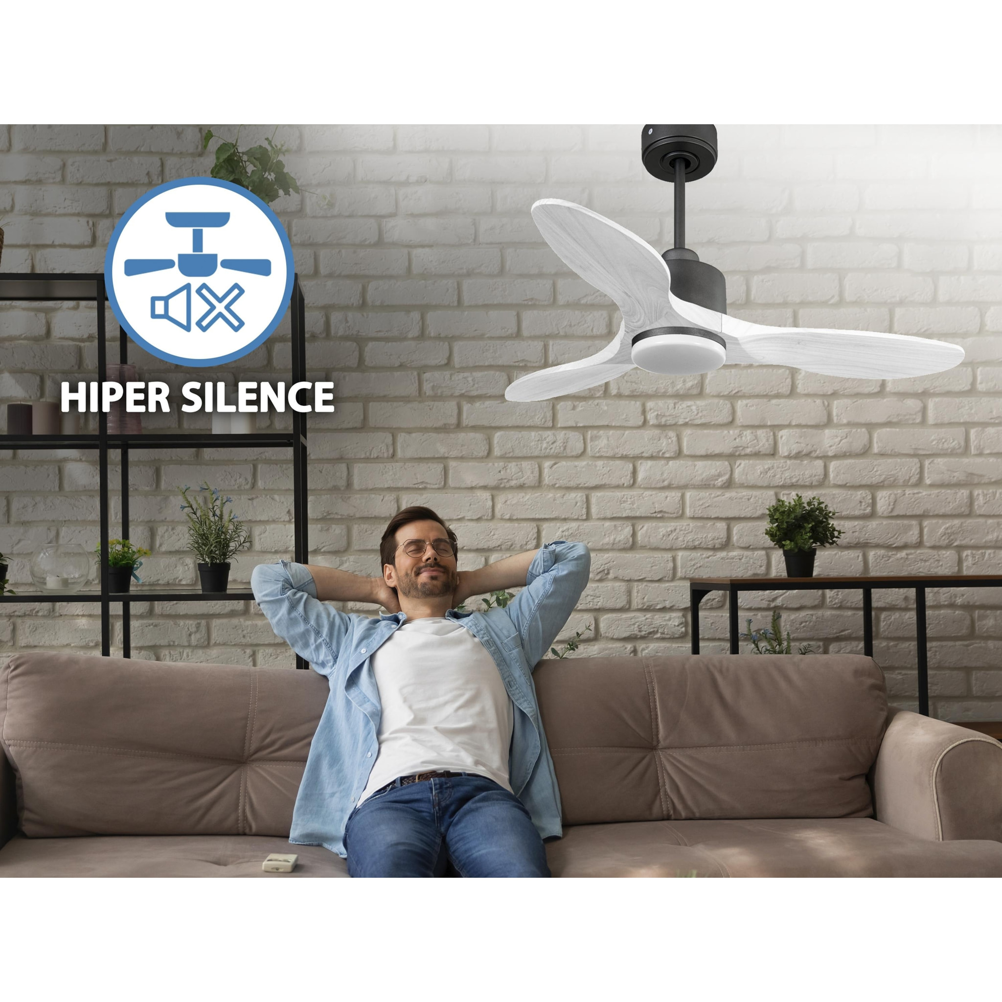 Ventilateur de plafond Réversible  Thermostat Dimmable Wifi Moteur à courant continu Toits en pente Télécommande Lumière à trois tons Hypersilence Mémoire
