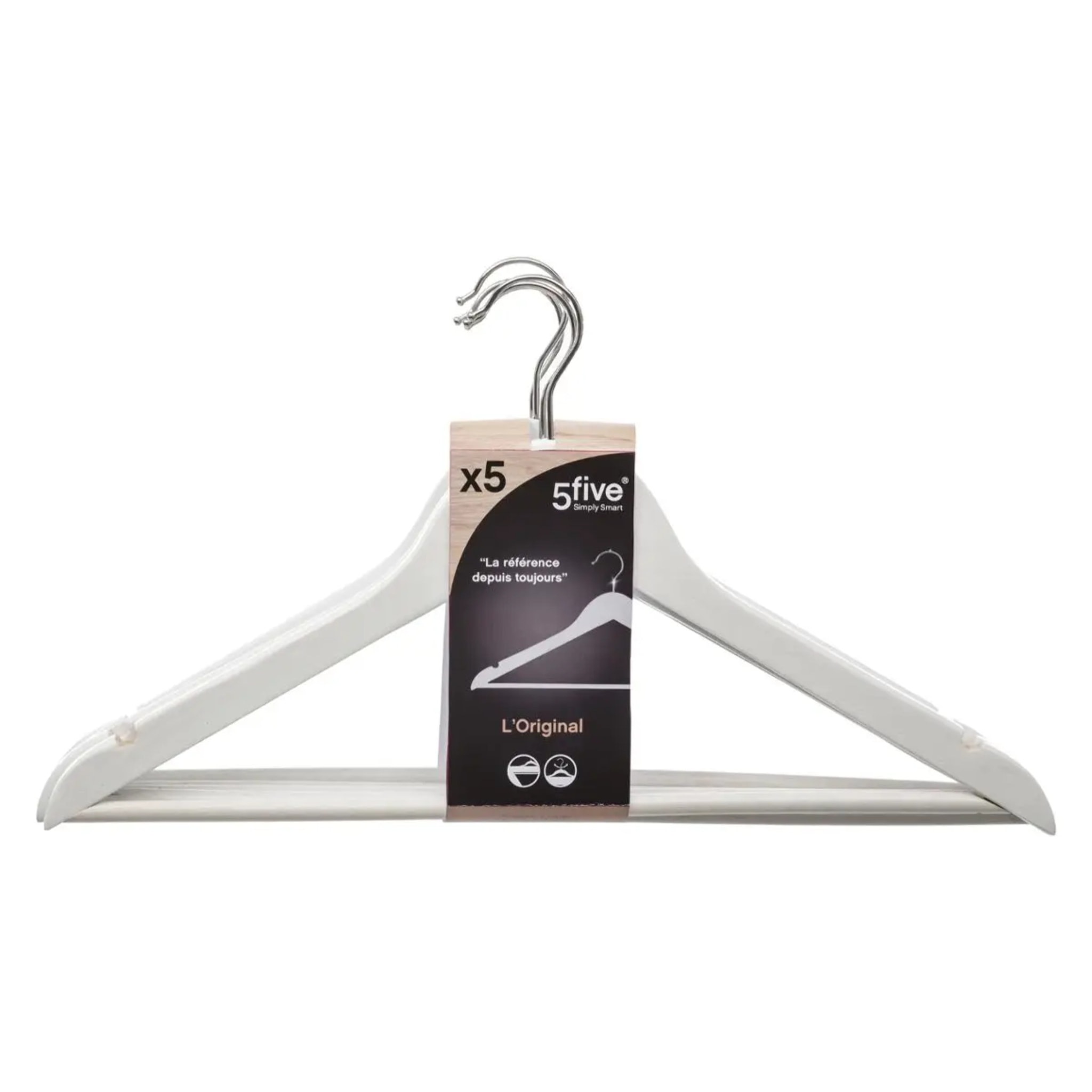 5 cintres en bois blanc