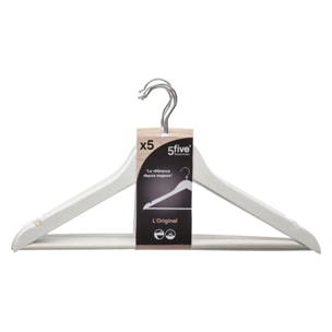 5 cintres en bois blanc