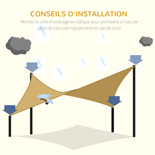 Voile d'ombrage rectangulaire grande taille 4 x 3 m polyéthylène haute densité HDPE résistant aux UV beige
