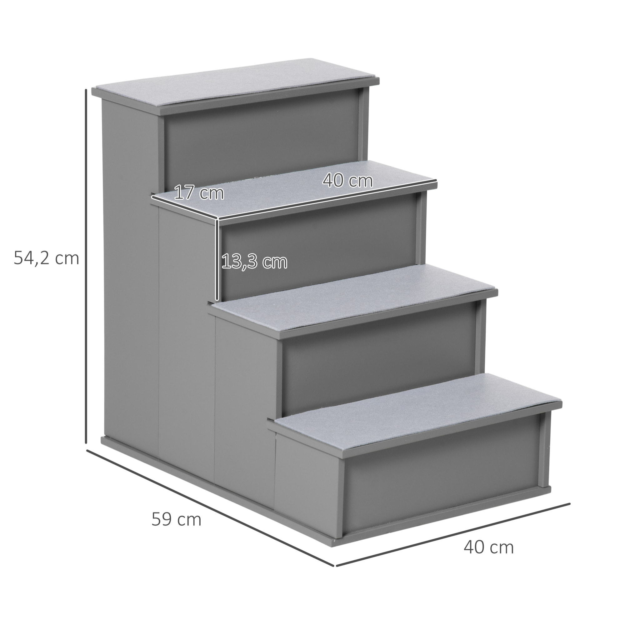 Escalera para Perros de 4 Peldaños Escalera para Mascotas Escalones para Perros Gatos con Acolchados Desmontables Carga 30 kg para Cama Sofá 40x59x54,2 cm Gris