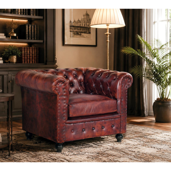 Sillón de Piel 96 Cm Estilo Chester