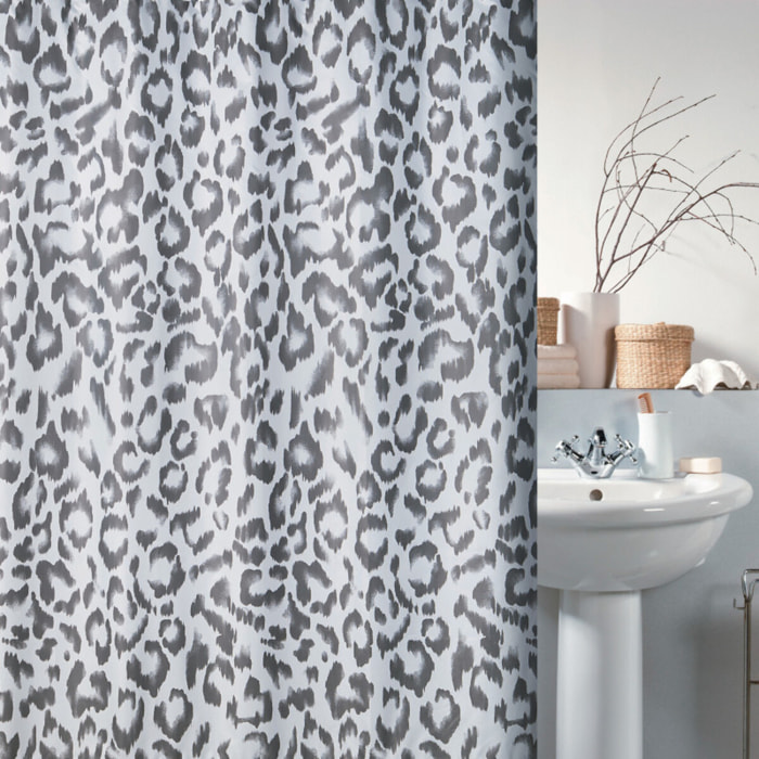 Rideau de douche Polyester leopard MASAIMARA 180x180cm Gris & Blanc Spirella