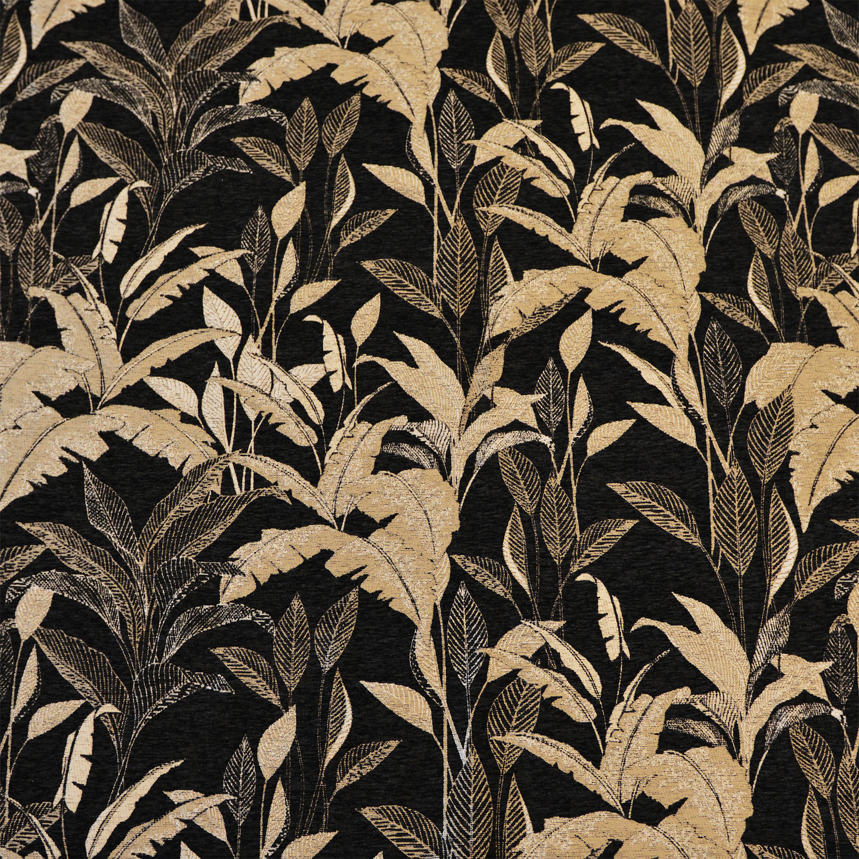 Tissu d'ameublement Jacquard Motif Jungle - Noir