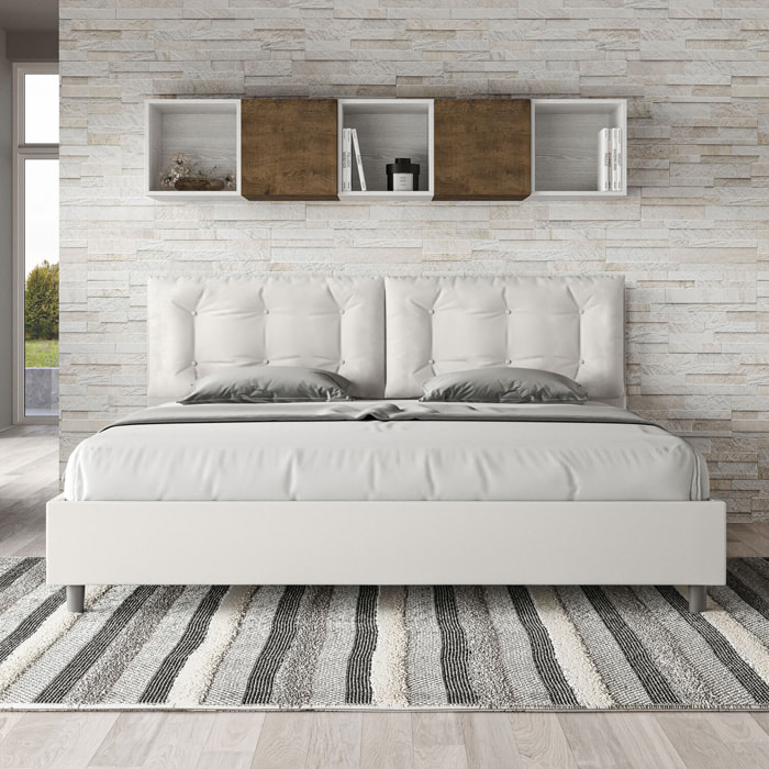 Letto matrimoniale king size contenitore imbottito 200x210 similpelle bianco Annalisa Large