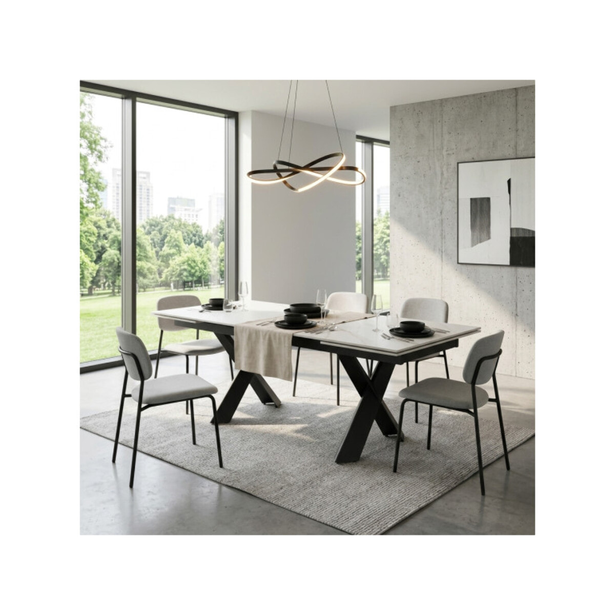 Table à manger extensible 200/300cm céramique blanc effet marbré - NYLA
