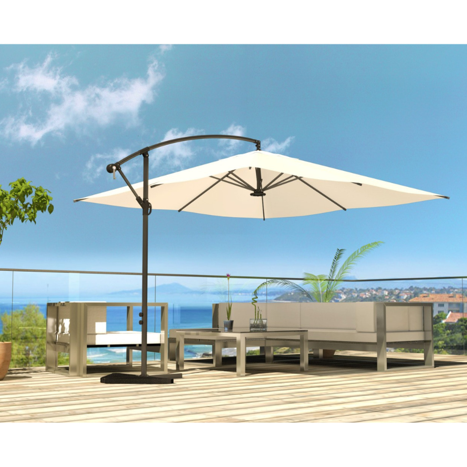 Parasol LED déporté carré 3x3m écru DAVAGNA