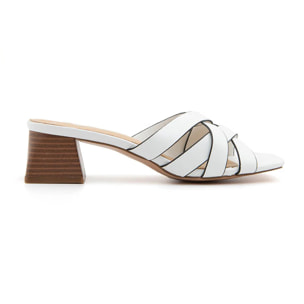 Sabot cross-band con tacco quadrato - BIANCO