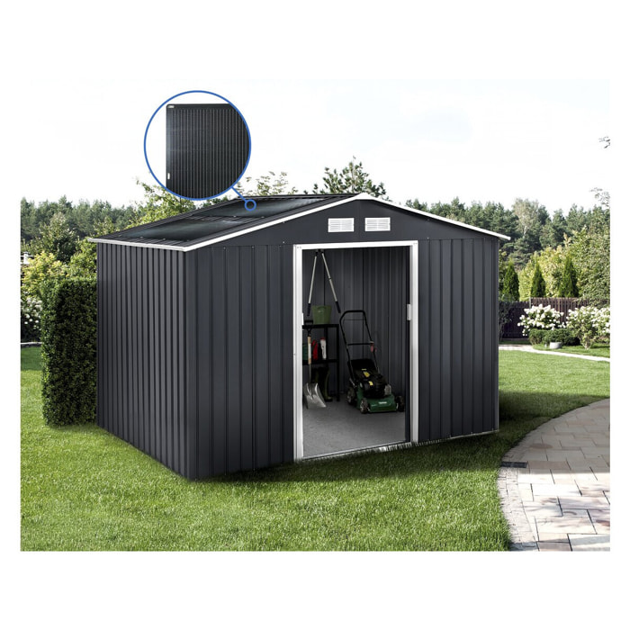 Abri de jardin métal - "Vegas" - 7.06 m² avec panneaux solaires - Gris