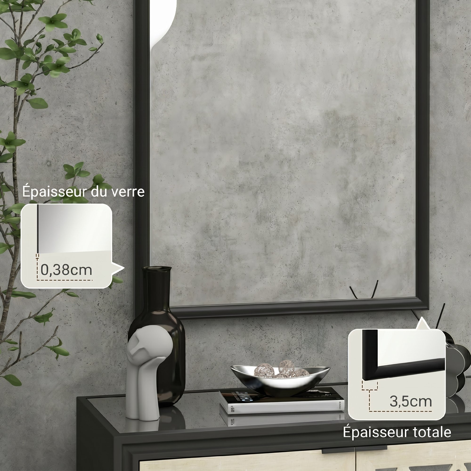 Miroir mural arche bois 110 x 65 cm noir