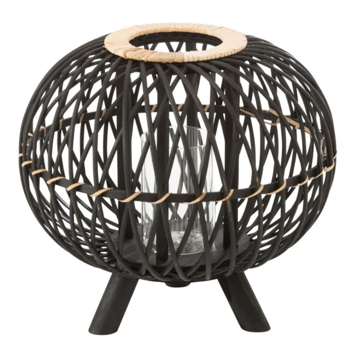 J-Line lanterne Boule Sur Pied - bambou - noir/naturel - small
