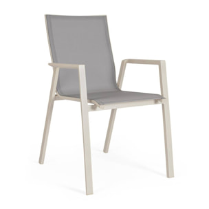 Set 4 sedie da giardino RONDA in textilene grigio chiaro e struttura in alluminio beige