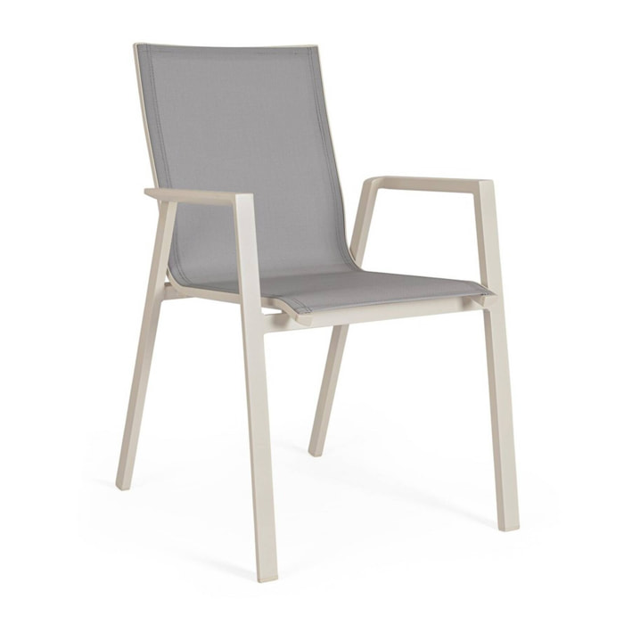Set 4 sedie da giardino RONDA in textilene grigio chiaro e struttura in alluminio beige