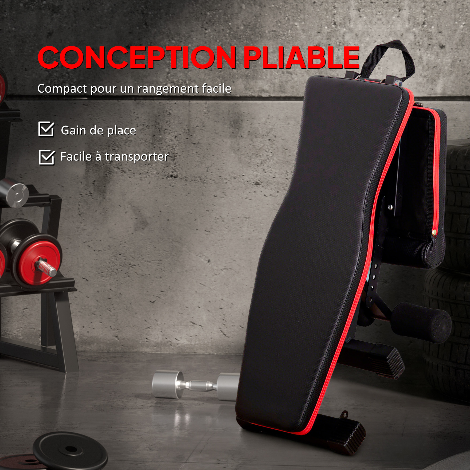 Banc de musculation pliable réglable 2 bandes de résistance incluses max. 120Kg