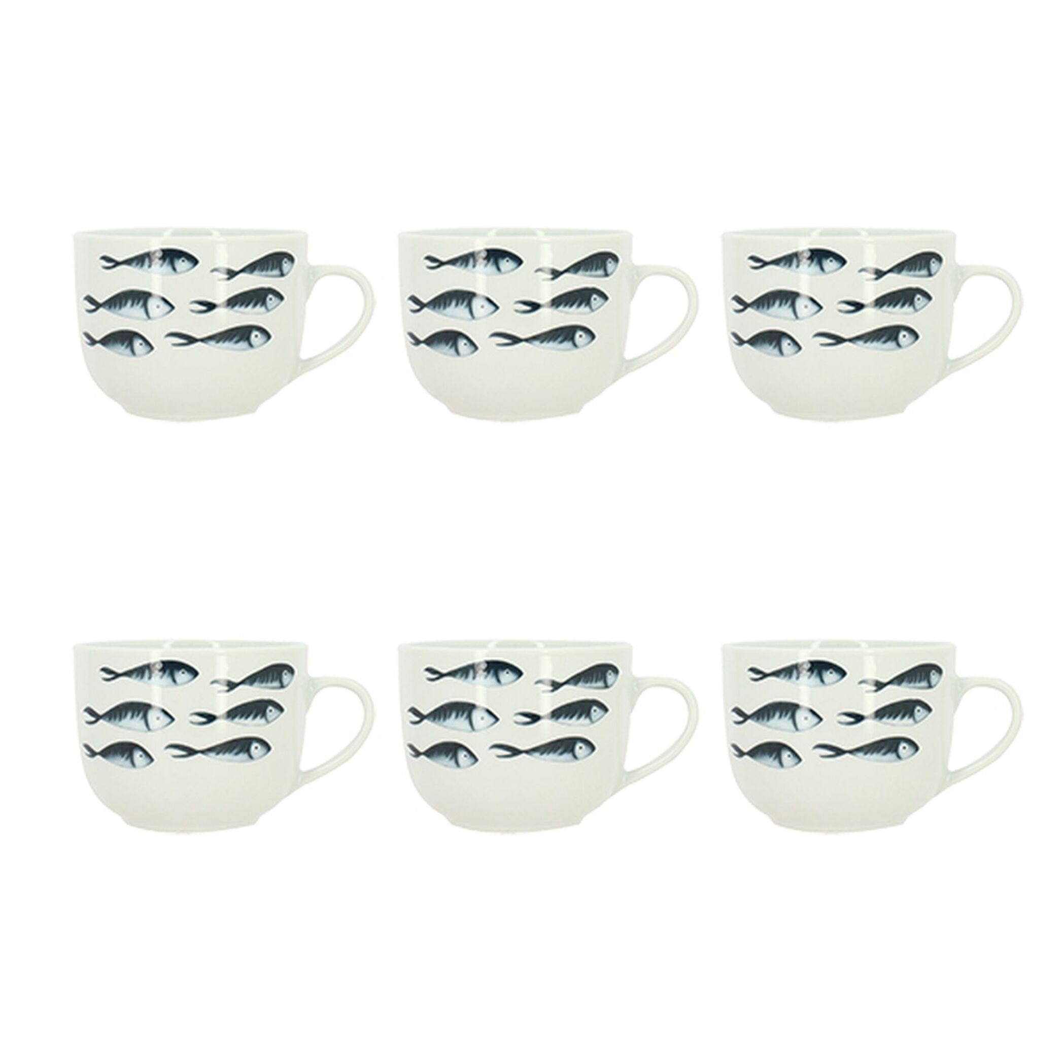Lot de 6 jumbos 48cl en grès porcelaine blanc et motif poisson PESCARE