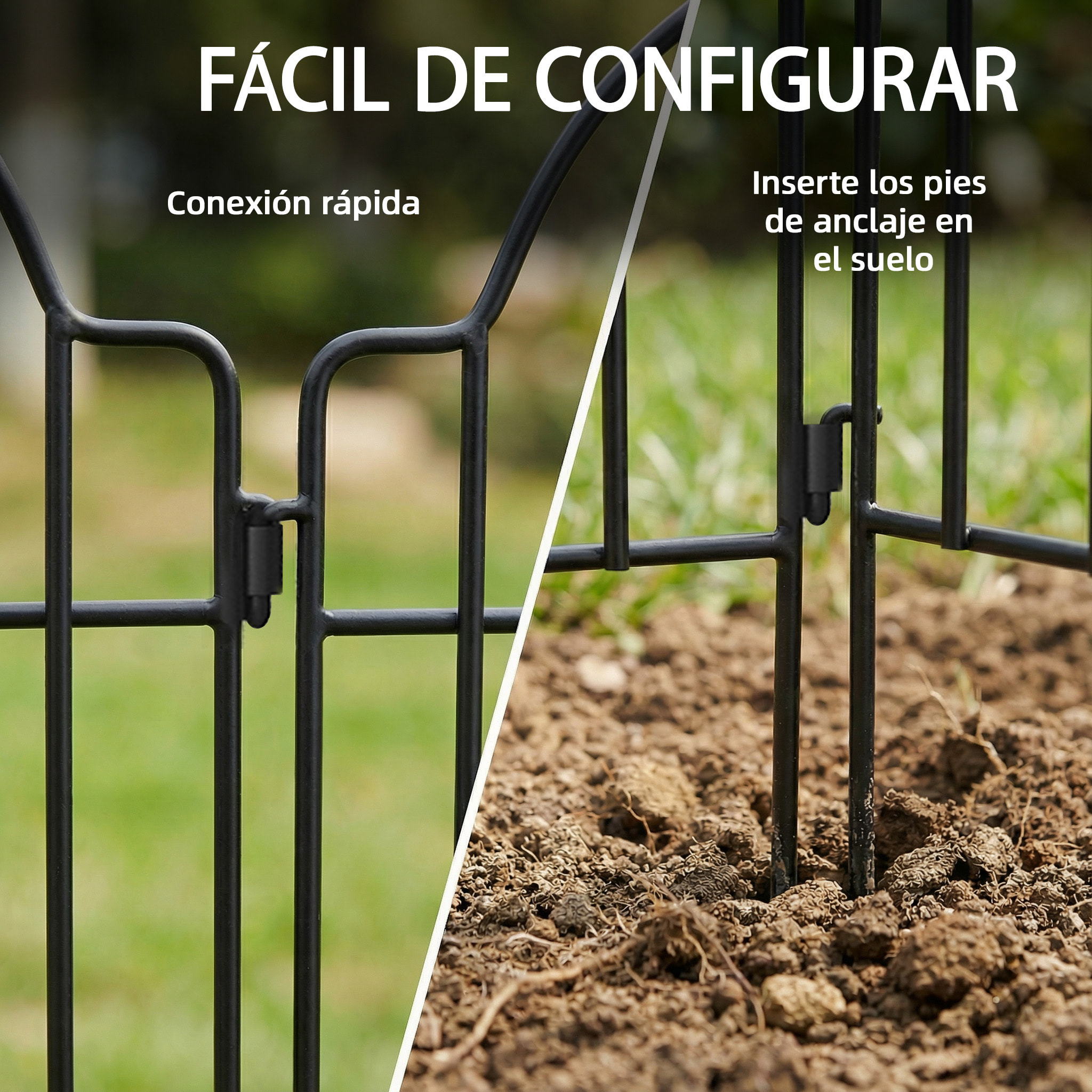 Set de 4 Vallas de Jardín de Metal, 125x57 cm, Vallas de Jardín Exterior Decorativas con Diseño Arqueado, Resistente y Fácil de Instalar, para Huerto, Patio, Terraza, Césped, Negro