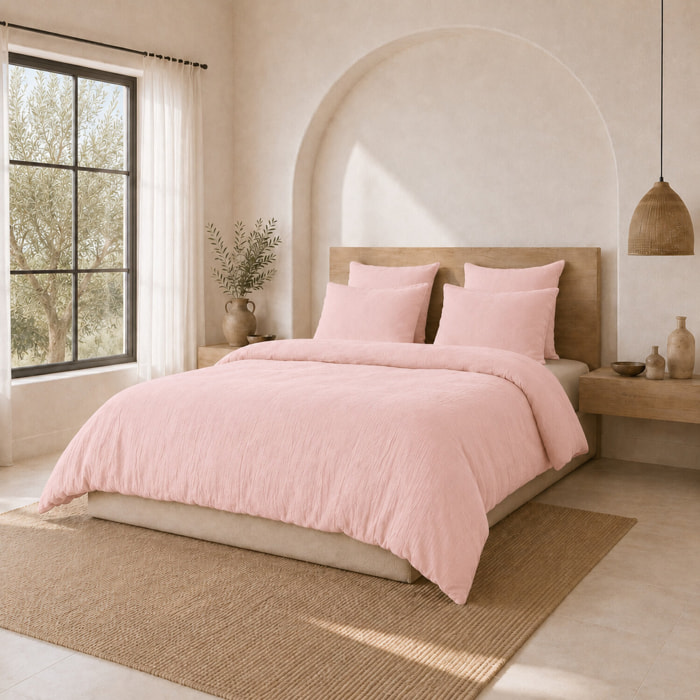 Parure housse de couette gaze de coton lavé rose lotus